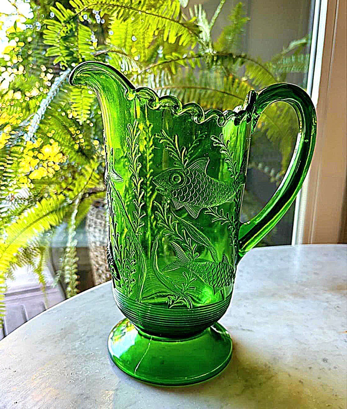 Antique EAPG Aquarium Green Glass Pitcher #6405 Mfg in 1898 Perfect Condition-
