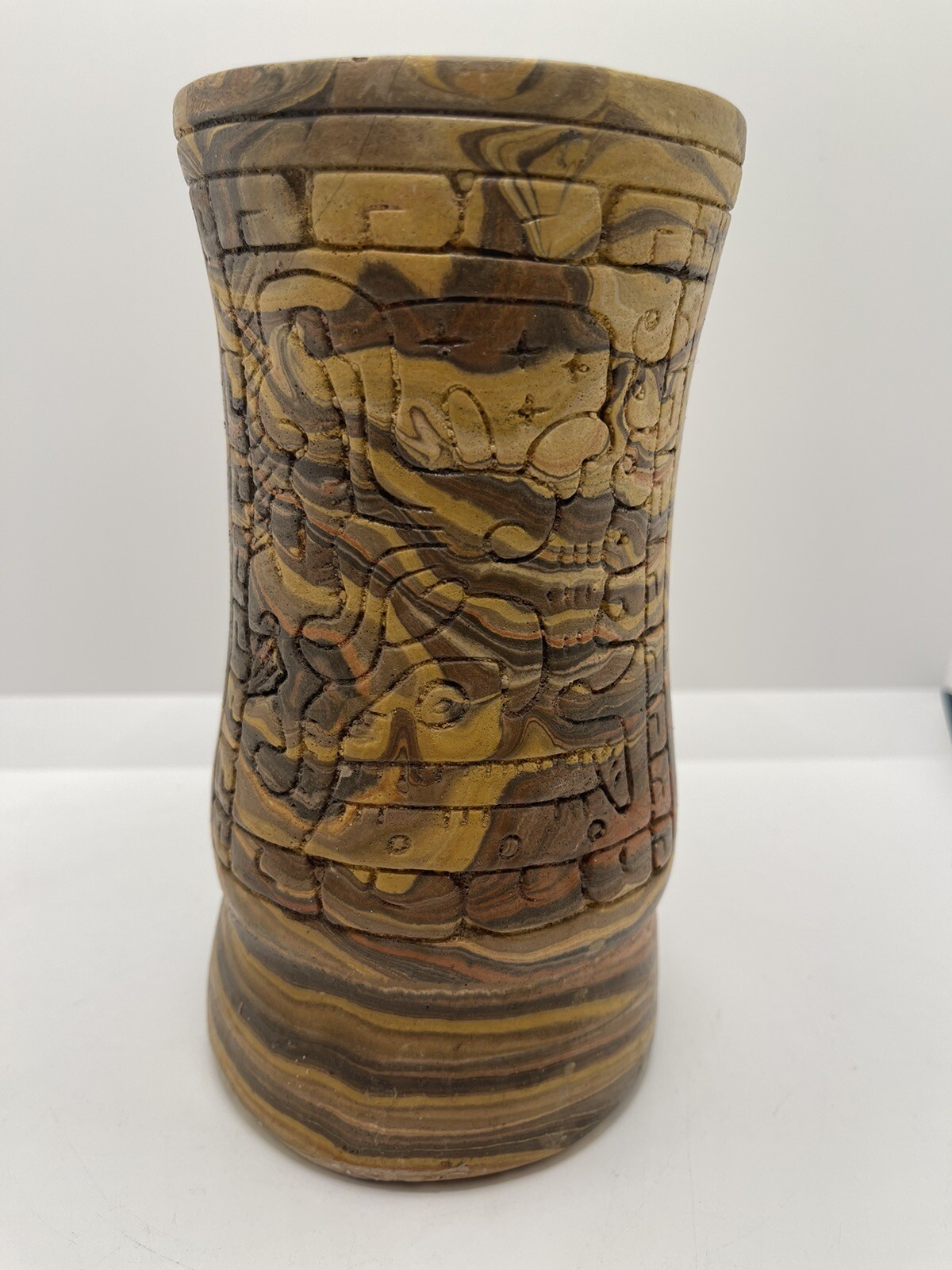 Mexican Handmade Sandstone Swirl Pottery Vase Cup Aztec Mayan Vintage