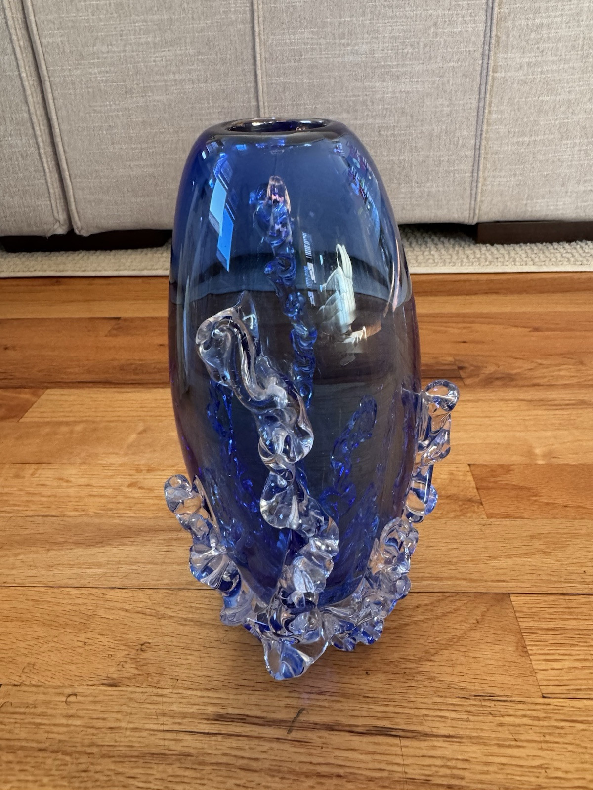 Vintage MCM Jan Beranek Skrdlovice Czech Blue 9.5” Tall Glass Vase