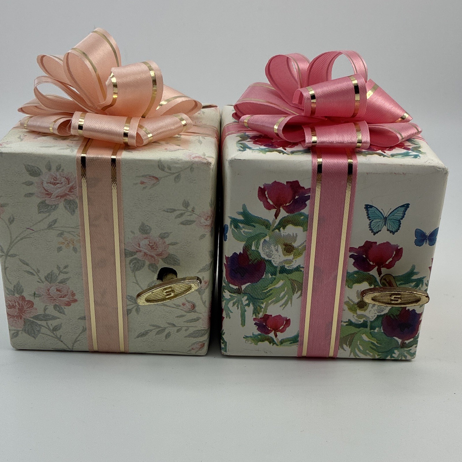 Pair of Vintage Pretti-Pak Floral Gift Box Music Boxes