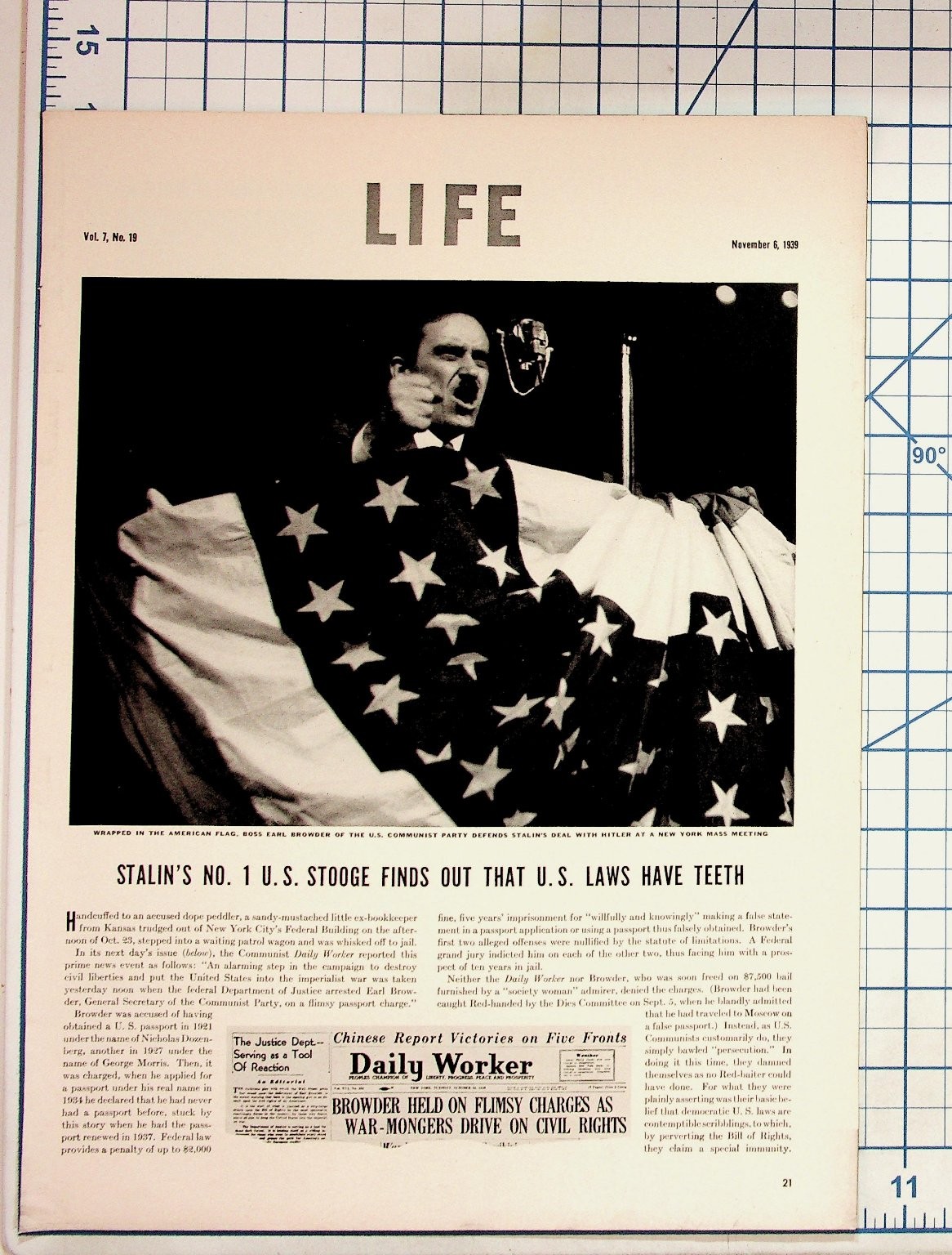 LIFE Magazine Page 1939 Earl Browder Stalin Red Scare Communism WWII Era LIFE Magazine Page 1939 Earl Browder Stalin Red Scare Communism WWII Era