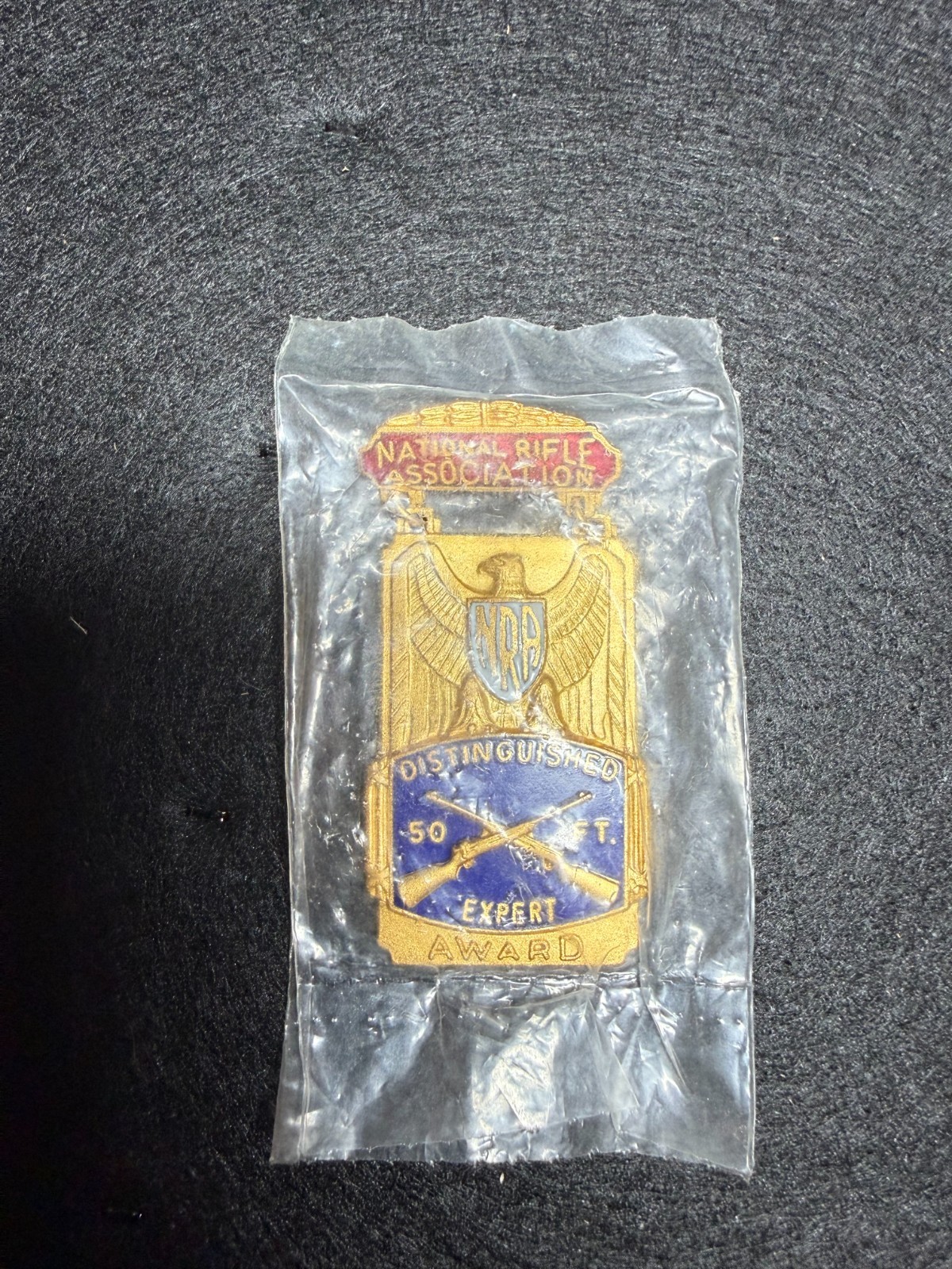 NRA GOLD TONE Distinguished  EXPERT 50 FT Award / Badge Pin Blackinton Vintage