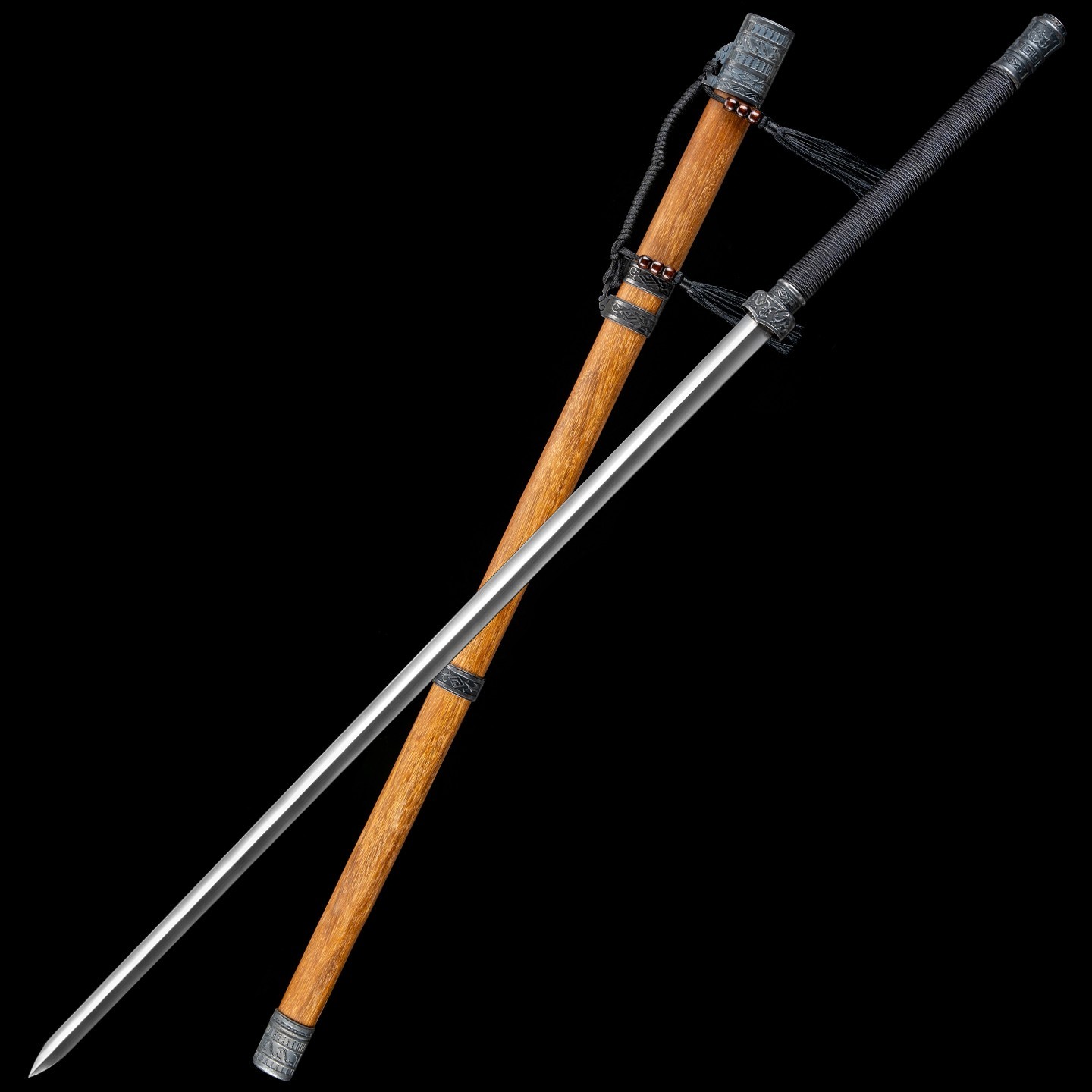 Wo‑Long Two‑Handed Sword Manganese Steel Wenge Wood Scabbard Alloy Fittings