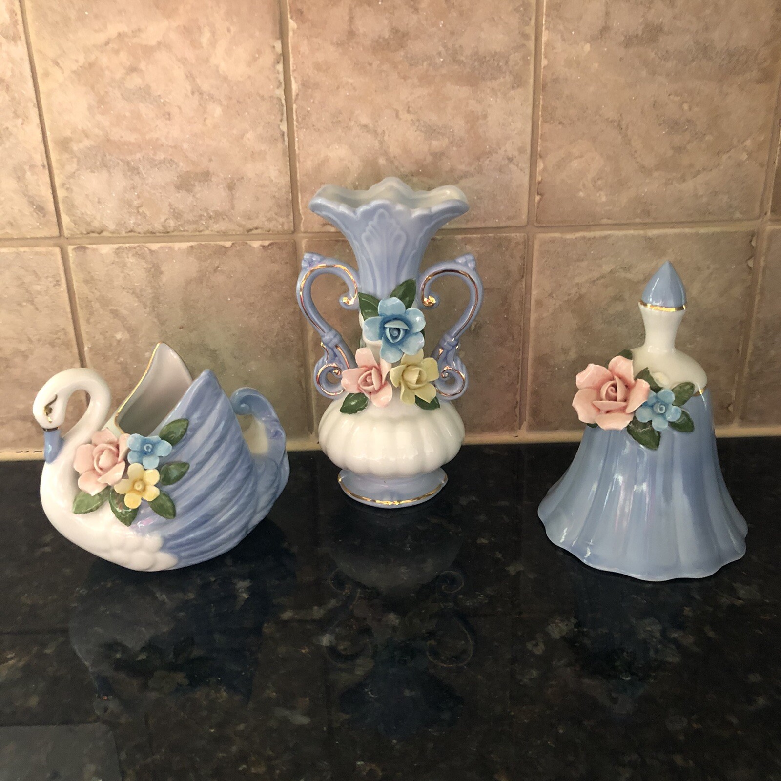 Vintage NORCREST ~ 3 Piece Set ~ Vase, Bell, and a Swan ~ Made in Japan