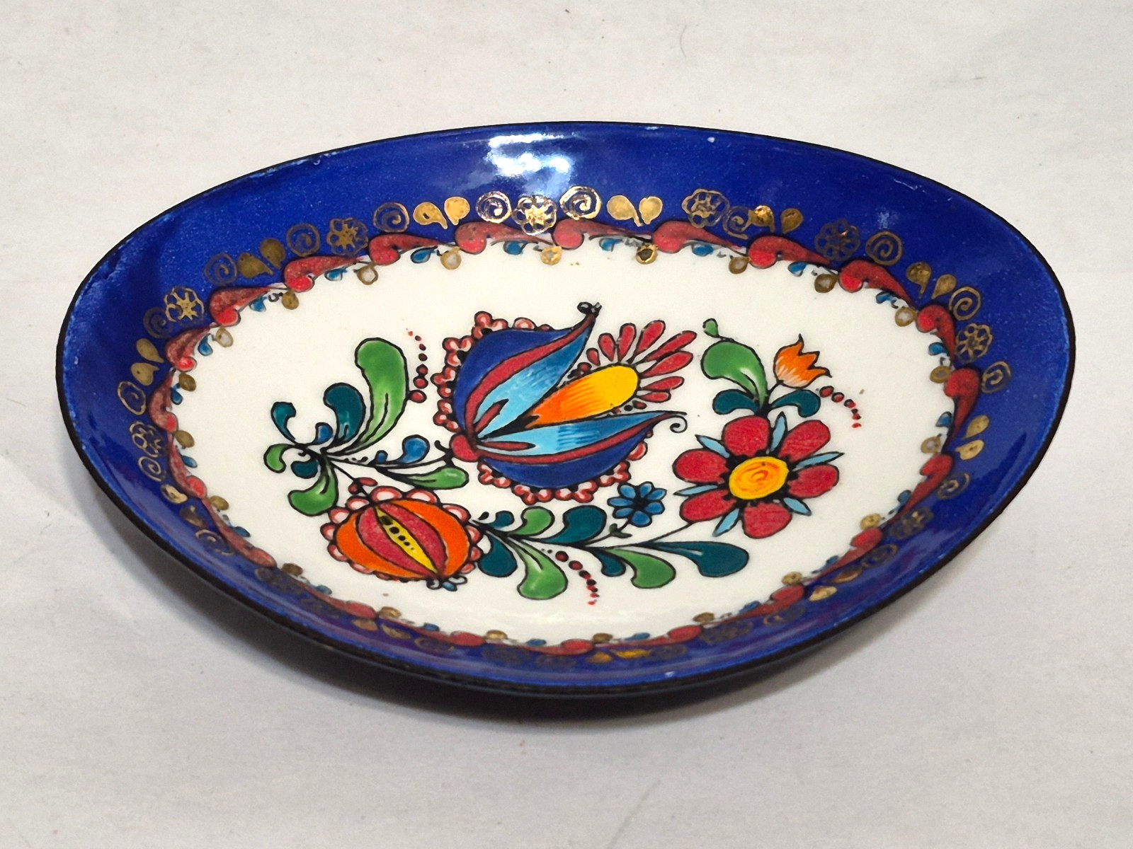Vintage Steinbock Enamel Floral Vanity Small Trinket Ring Dish - Austria Vintage Steinbock Enamel Floral Vanity Small Trinket Ring Dish - Austria