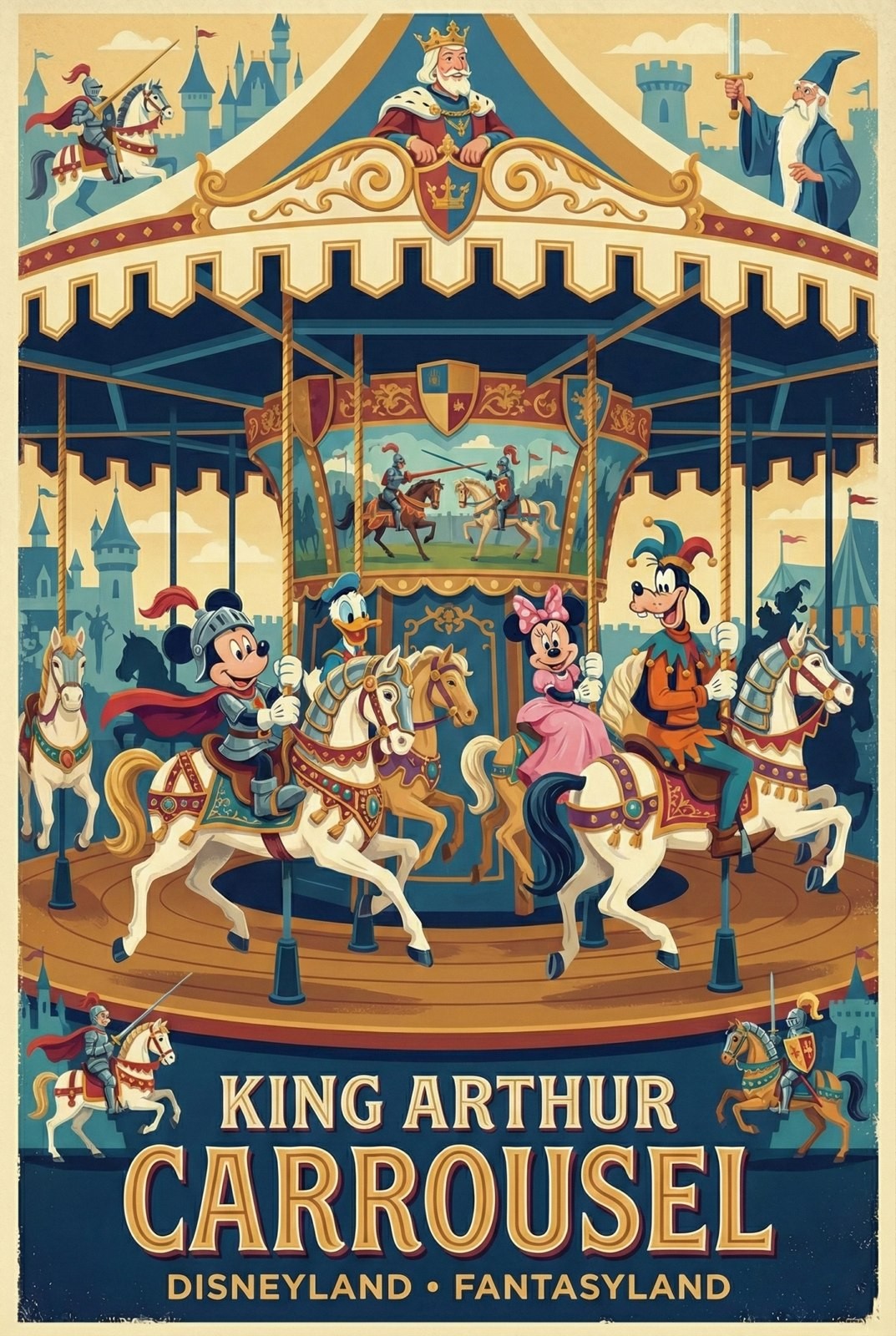 King Arthur Carrousel Disneyland Attraction Ride Vintage Disney Poster Print