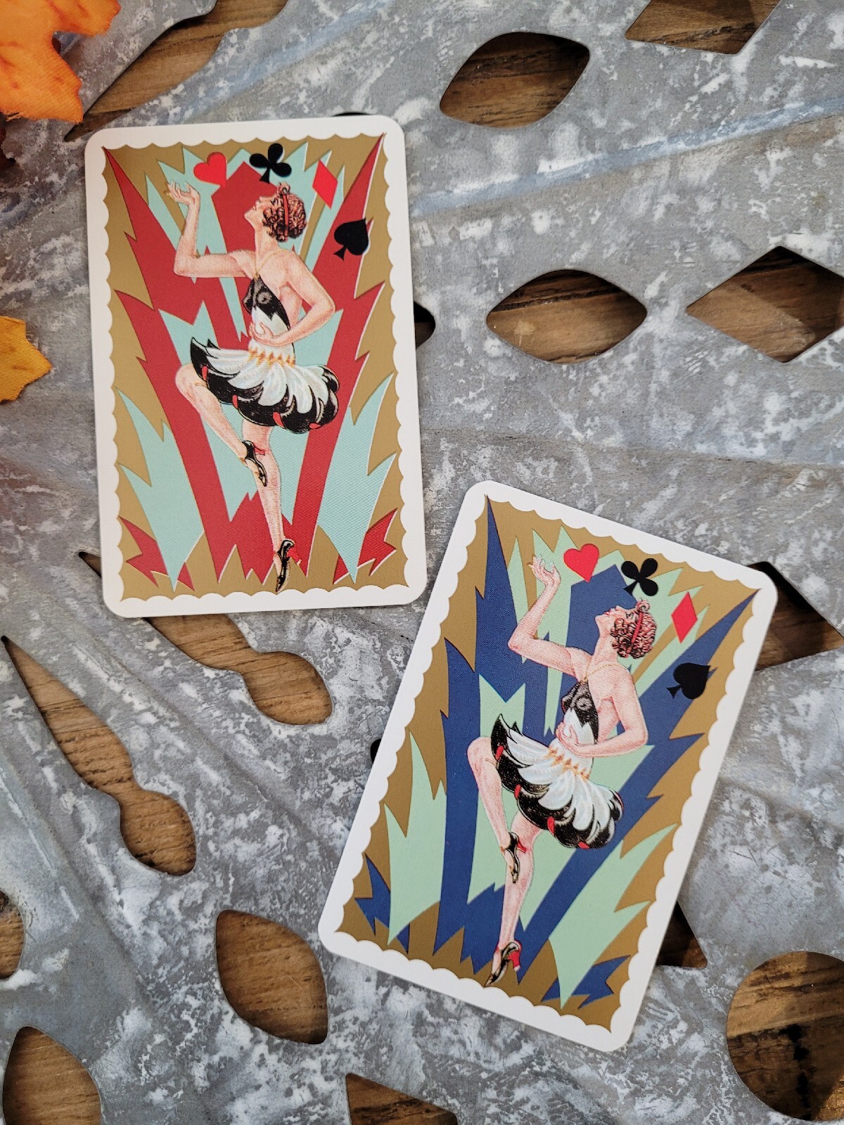 Pair Vintage Art Deco Playing Swap Cards, Vintage Trade Cards, Lady In Dress Pair Vintage Art Deco Playing Swap Cards, Vintage Trade Cards, Lady In Dress