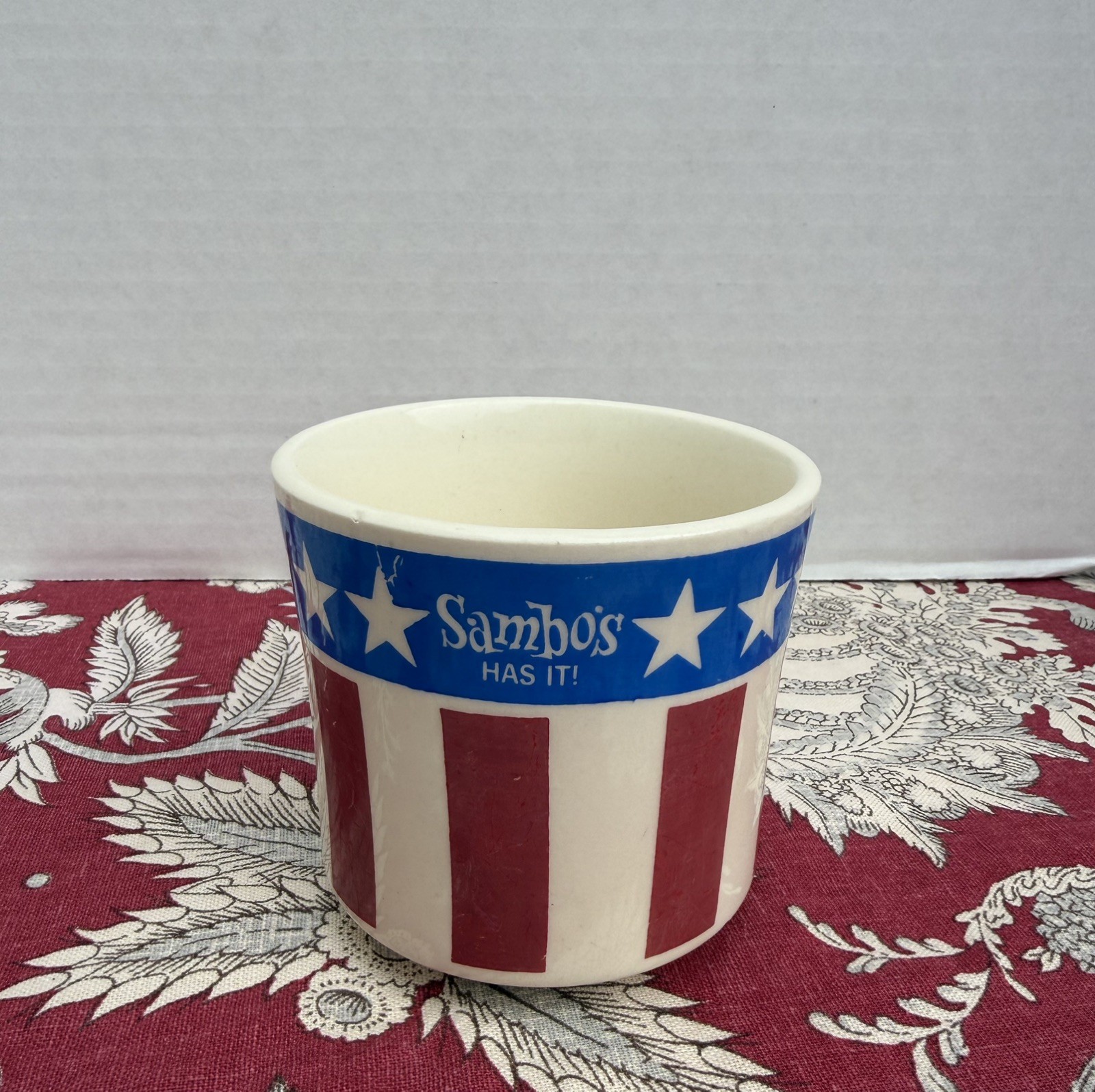 Sambo's Restaurant Red White Blue Stars Flag Coffee Cup Mug Vintage