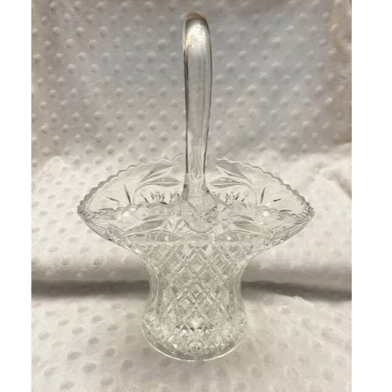 Vintage Diamond Cut Lead Crystal Basket w/Handle (1950s)  