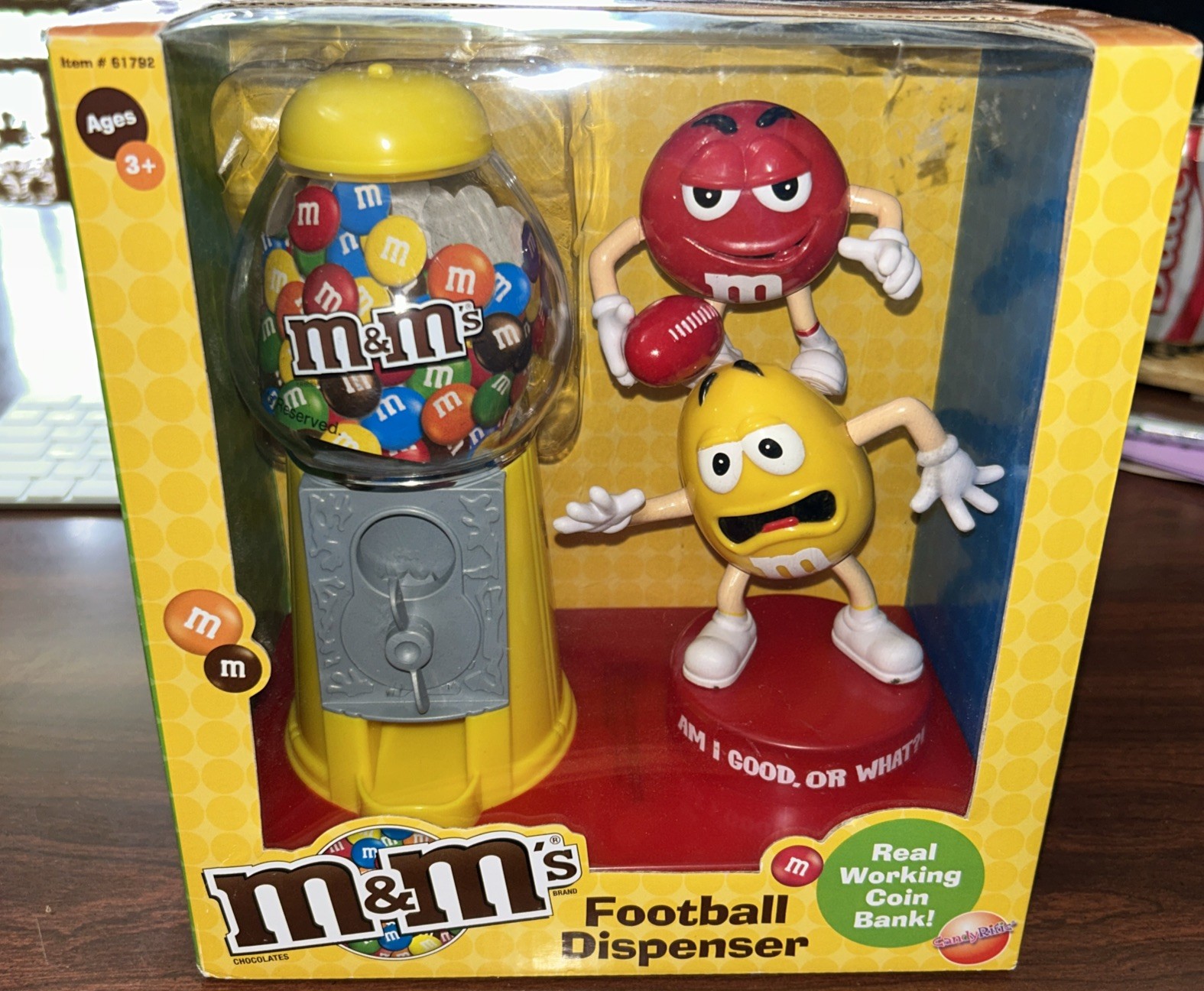 M&M\'S M&M Candy Dispenser Coin Bank Red and yellow Football NIB - VERY RARE