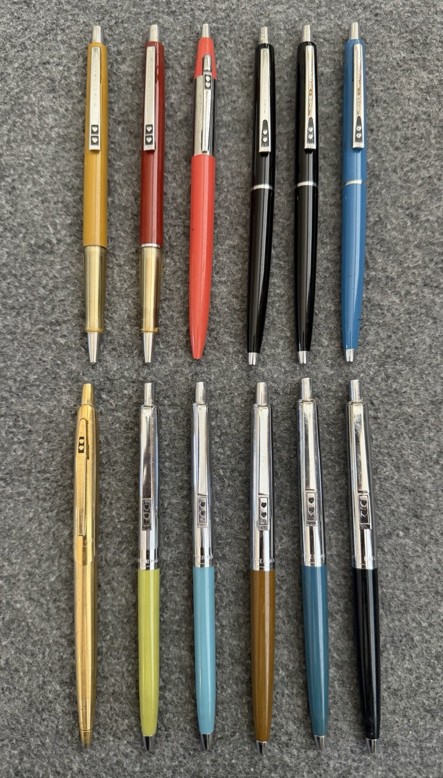 Vintage Paper Mate Profile Pens (Lot of 12) USA Brass & Plastic Thread Gold Slim