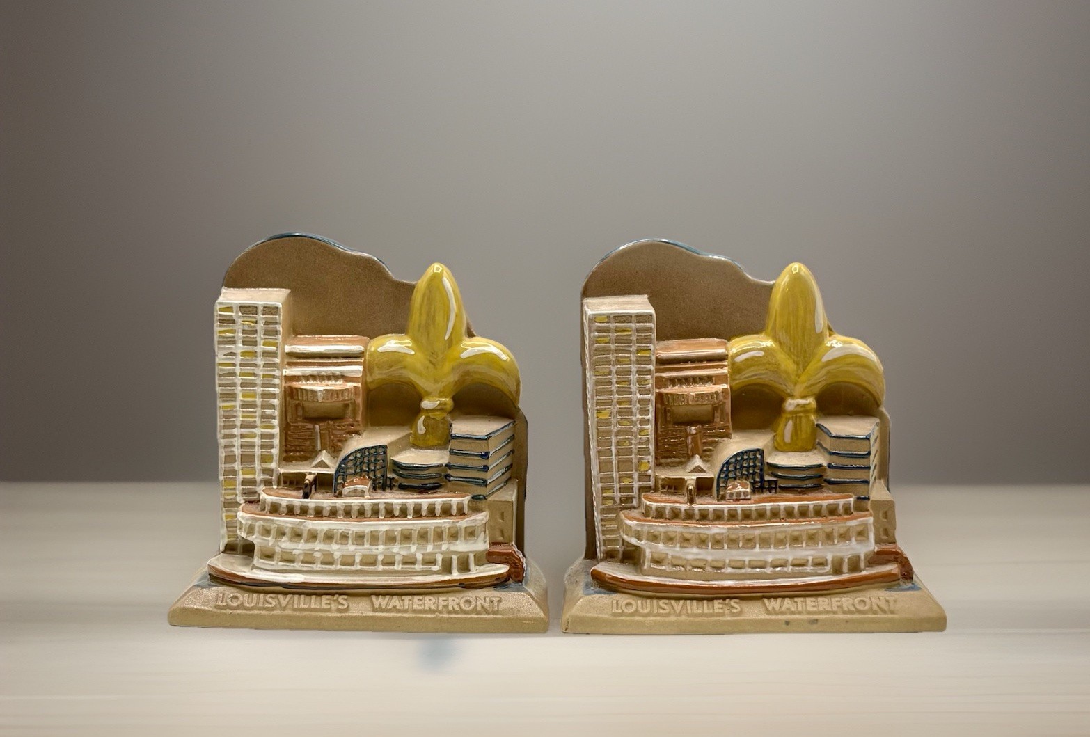 Vintage Louisville Stoneware Louisville Waterfront Bookends Fleur De Lis Rare