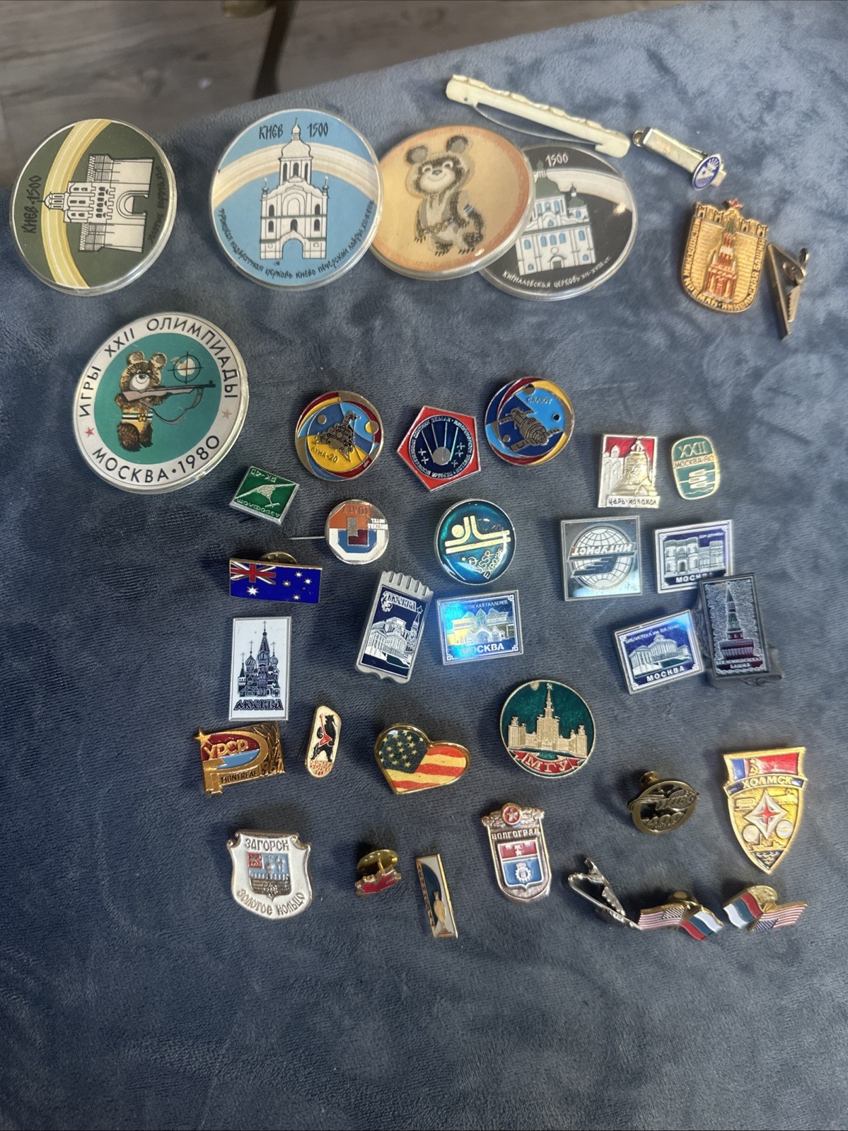 Lot of 38 Vintage Soviet Russian Pins Badges Moscow Olympics 1980 City Souvenirs
