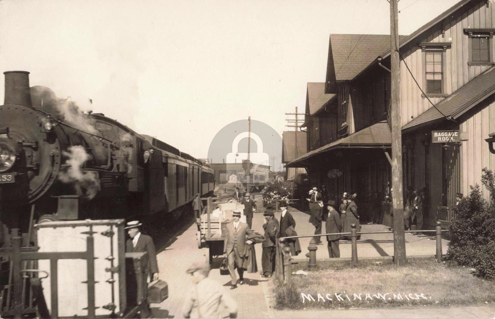 Railroad Station, Mackinaw City MI Michigan RPPC Photo Postcard COPY