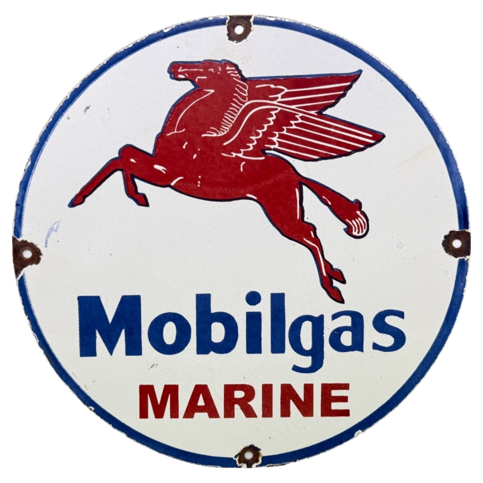 VINTAGE MOBILGAS MARINE PORCELAIN SIGN GAS STATION BOAT PEGASUS PUMP PLATE