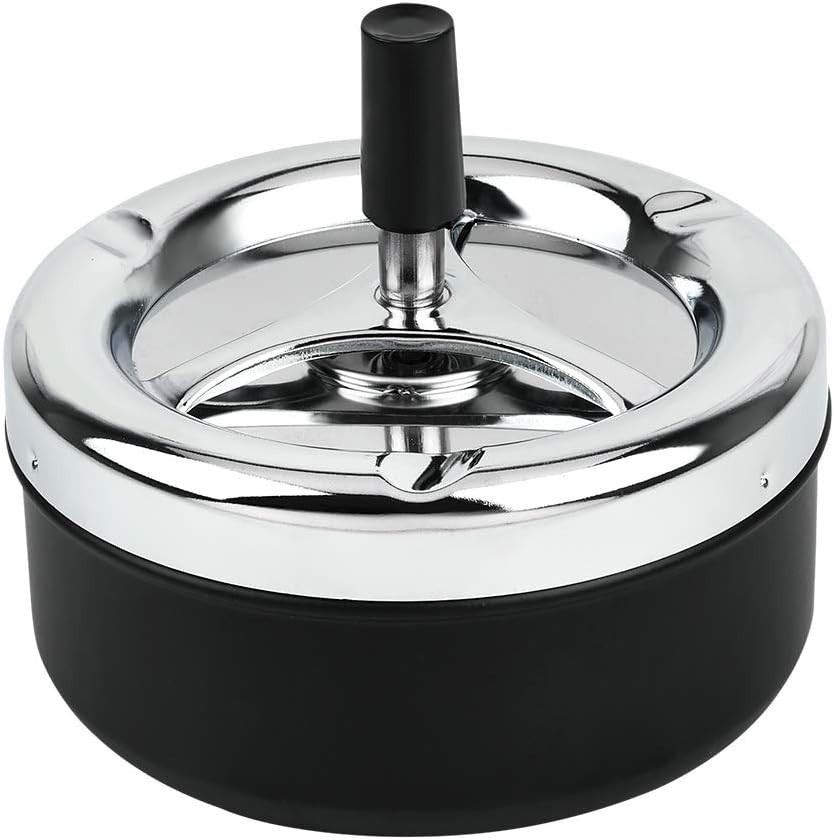 Round Push Down Ashtray with Spinning Tray Metal Cigarette Ash Tray Large 5.2...