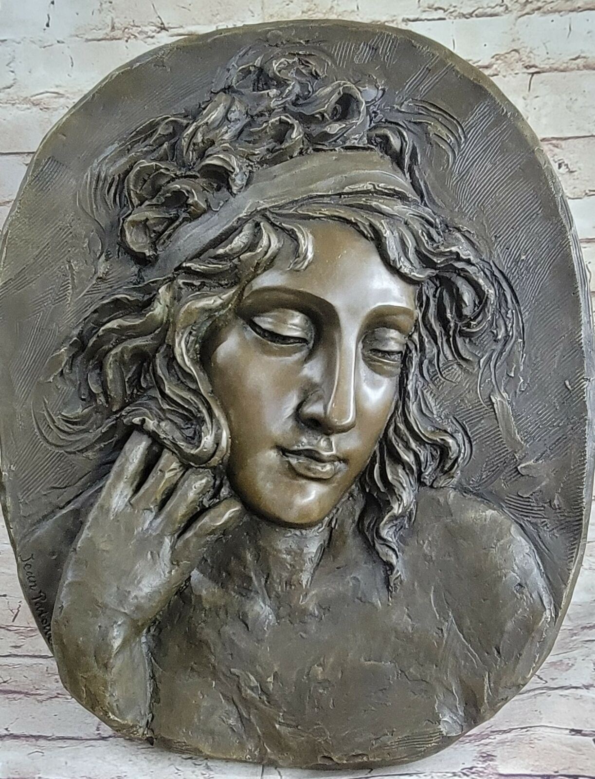 Vintage Bronze Wall Plaque in High Relief Woman Signed Patoue- Cast Bas Artwork