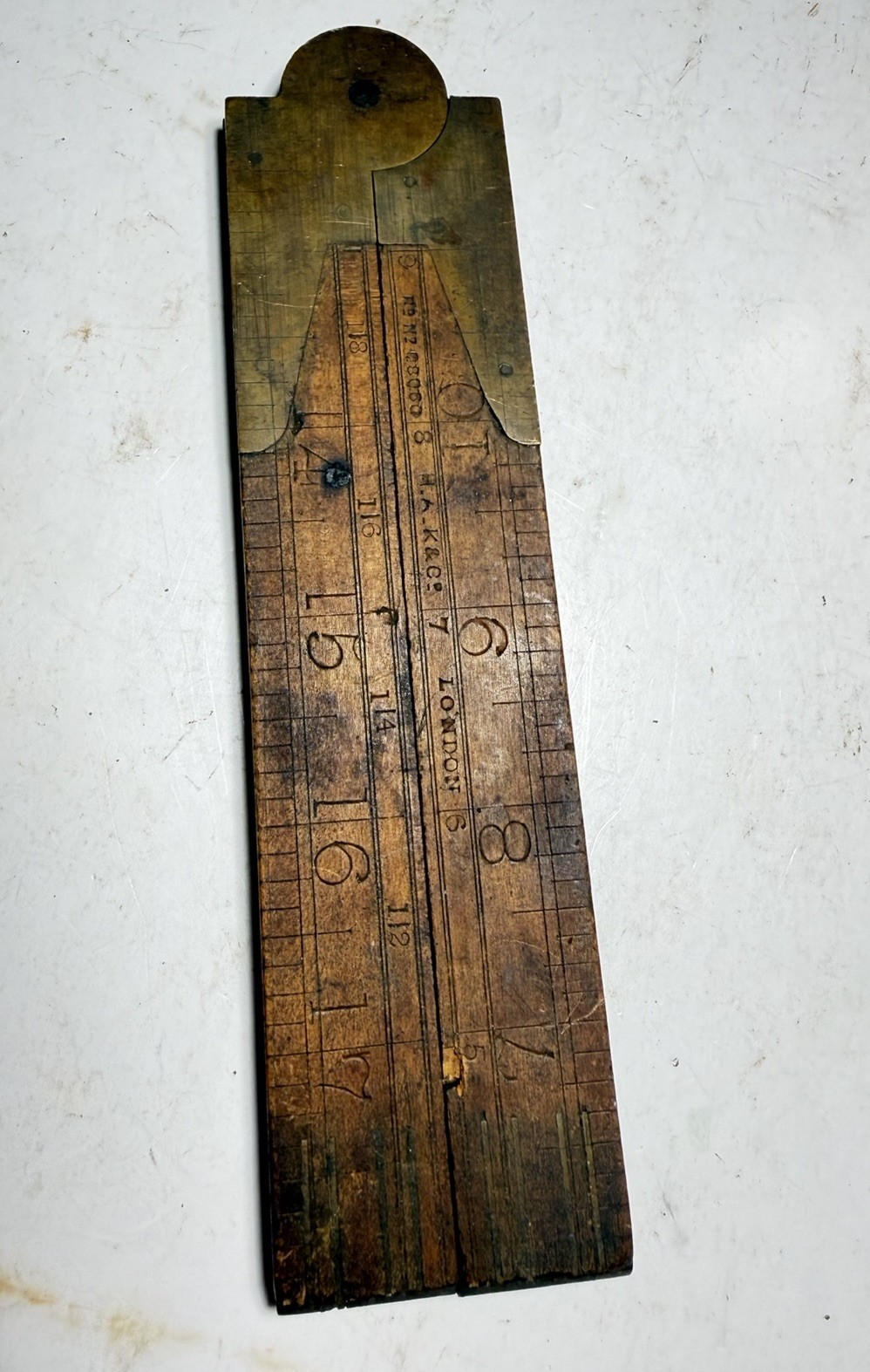 Antique H.A.K & Co. No. 2 Folding Boxwood Brass Rule Ruler LONDON *COLLECTORS*