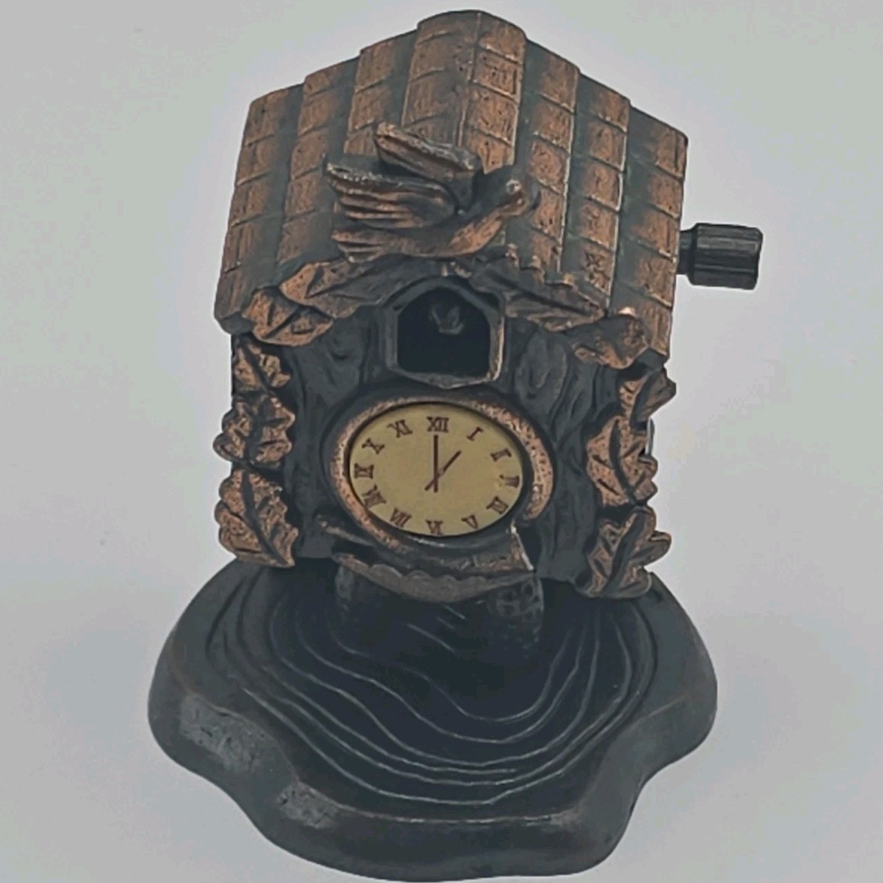 Durham Industries 1977 Mini Cuckoo Clock Figurine  Antique Black Bronze 