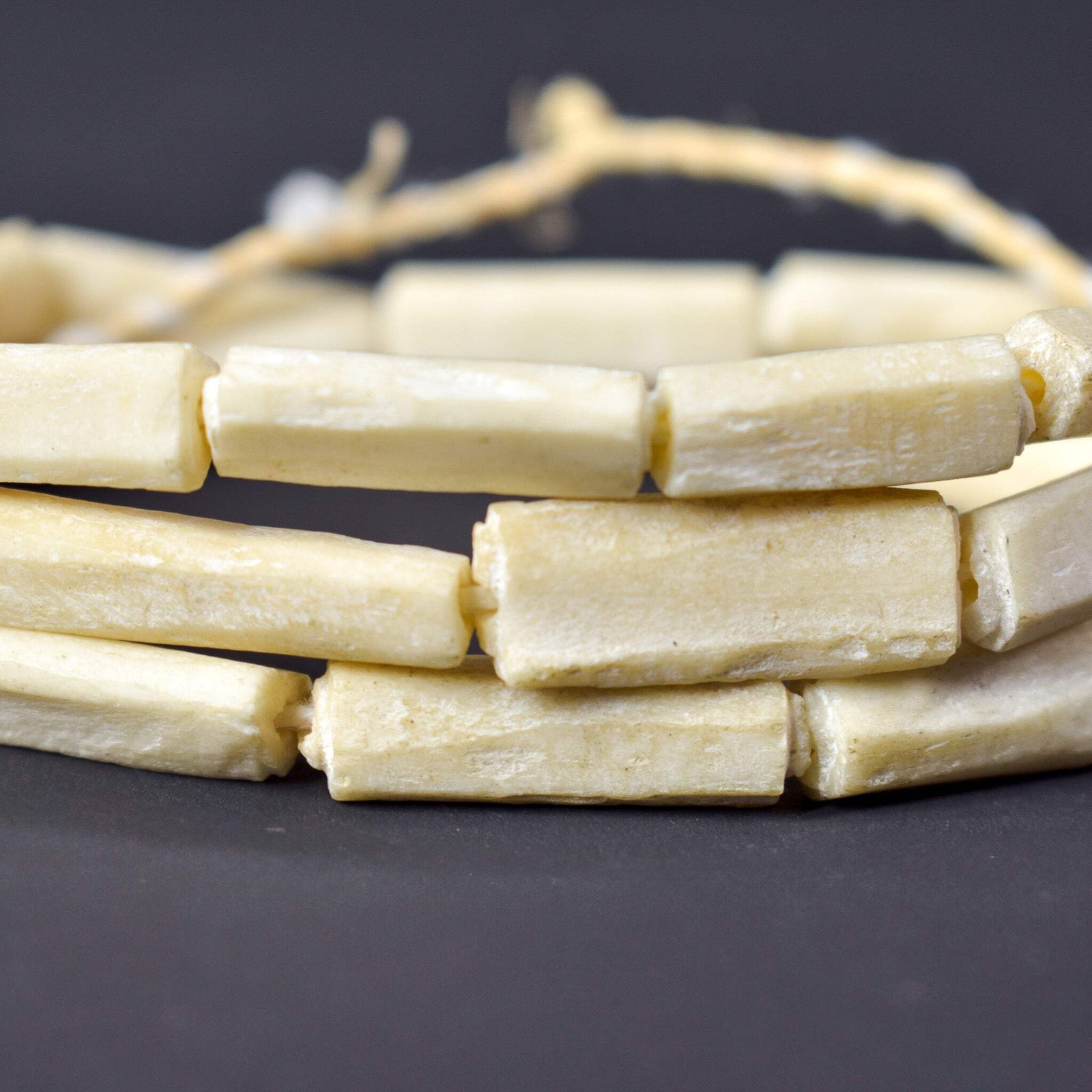 3 Strands Carved Bone Beads White Nigeria