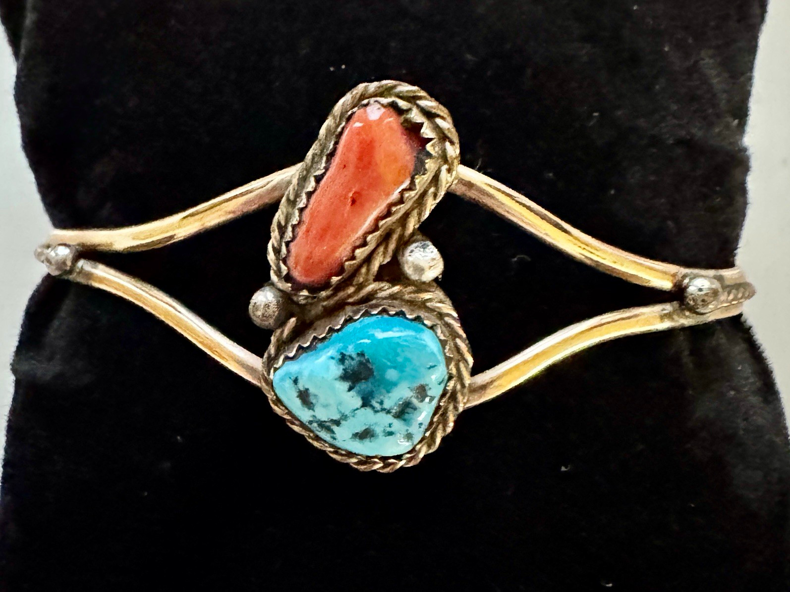 Vintage 1/20 12K Gold Native American Cuff Bracelet w/ Turquoise & Coral Vintage 1/20 12K Gold Native American Cuff Bracelet w/ Turquoise & Coral