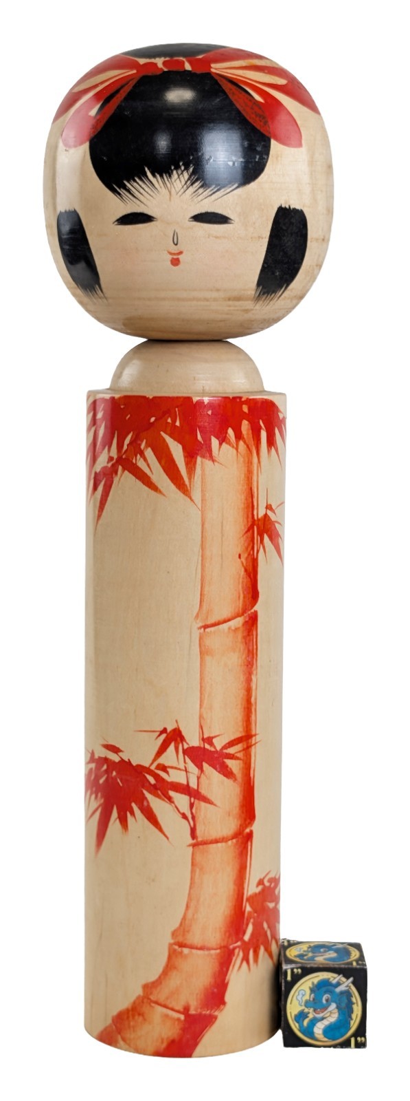 Vintage Creative Kokeshi Doll Girl w/ Red Bamboo Design by Sato Kouson, 30cm 12