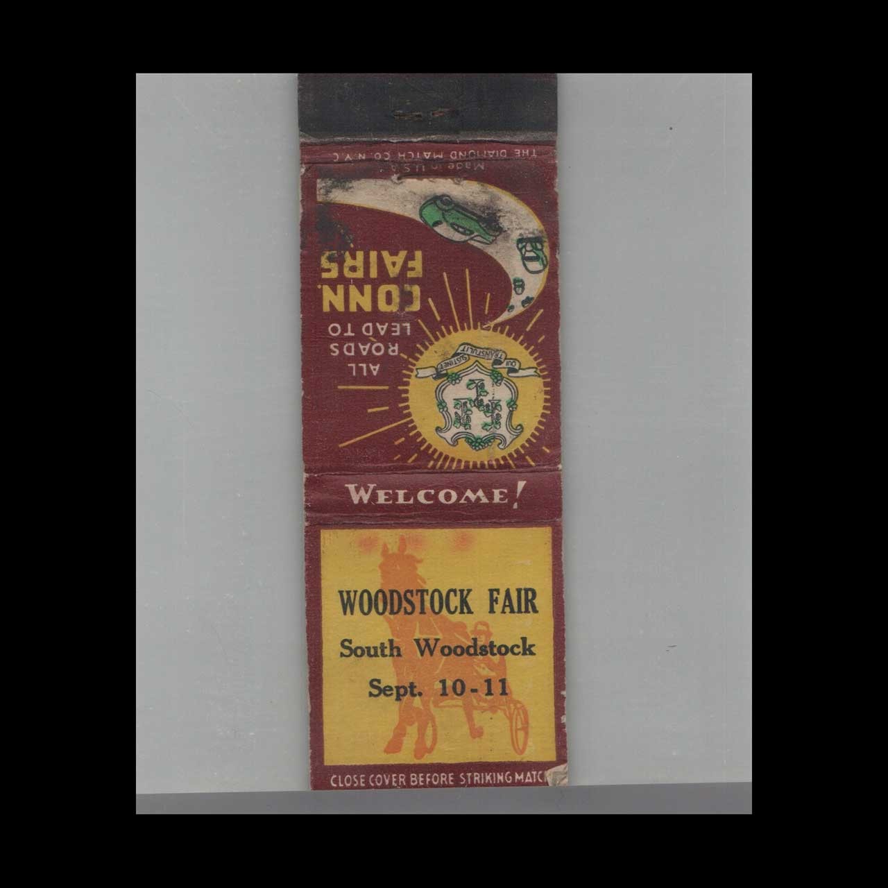 Matchbook Cover Vintage Fair 1940 Woodstock Fair Sept. 10-11 So. Woodstock, CT