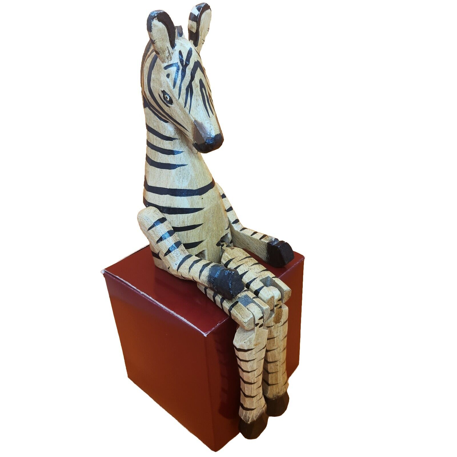 Vintage Jointed Carved Wooden Zebra Shelf Mantle Bookshelf Sitter