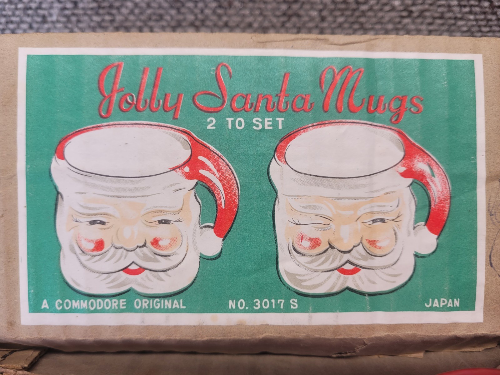 Vintage Pair Commodore Santa Claus Winking Mugs Cups Japan in Original Box READ