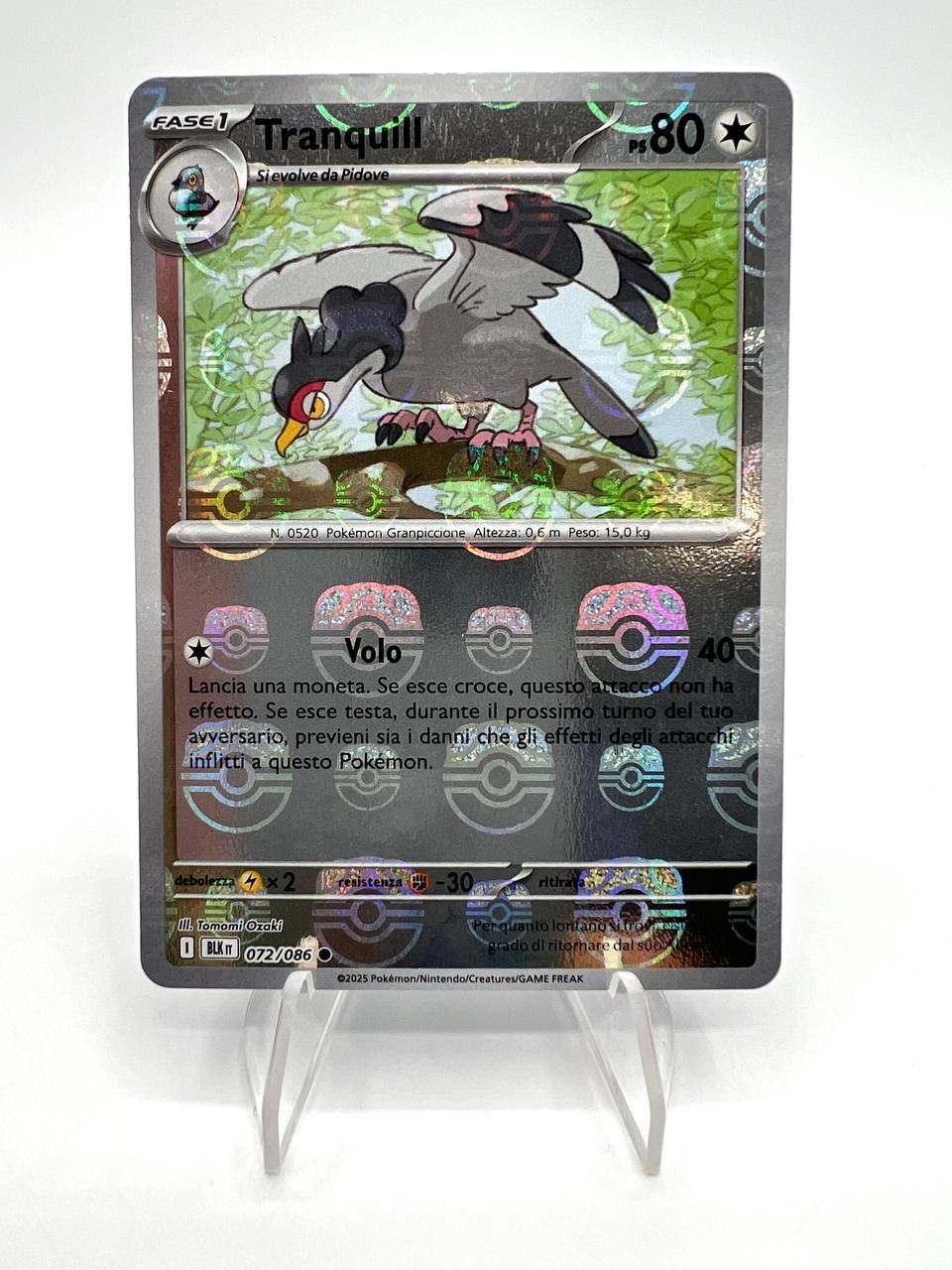 Pokemon Card Tranquill 072/086 ITA Black Light BLK Master Ball Reverse Near Mint Pokemon Card Tranquill 072/086 ITA Black Light BLK Master Ball Reverse Near Mint