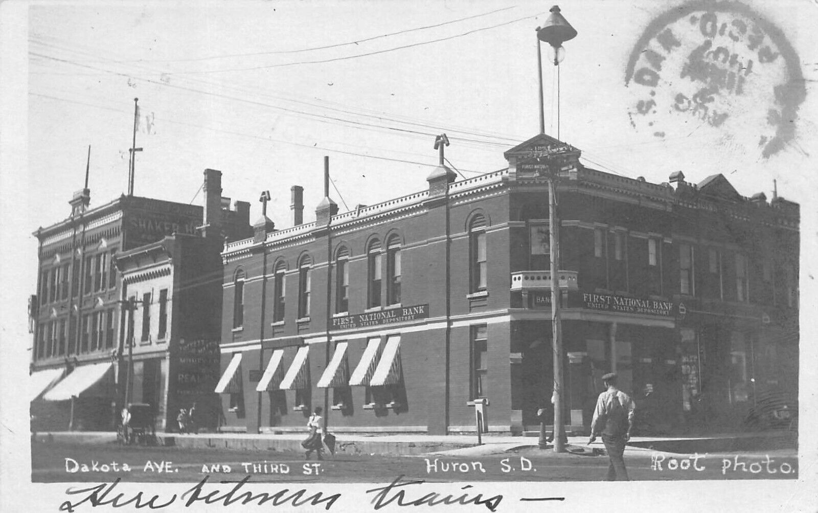 RPPC Huron South Dakota First National Bank 1907 Root Photo Postcard 9483