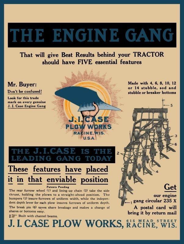 1912 J.I. Case Plow Works Engine Gang NEW Metal Sign: 12x16\