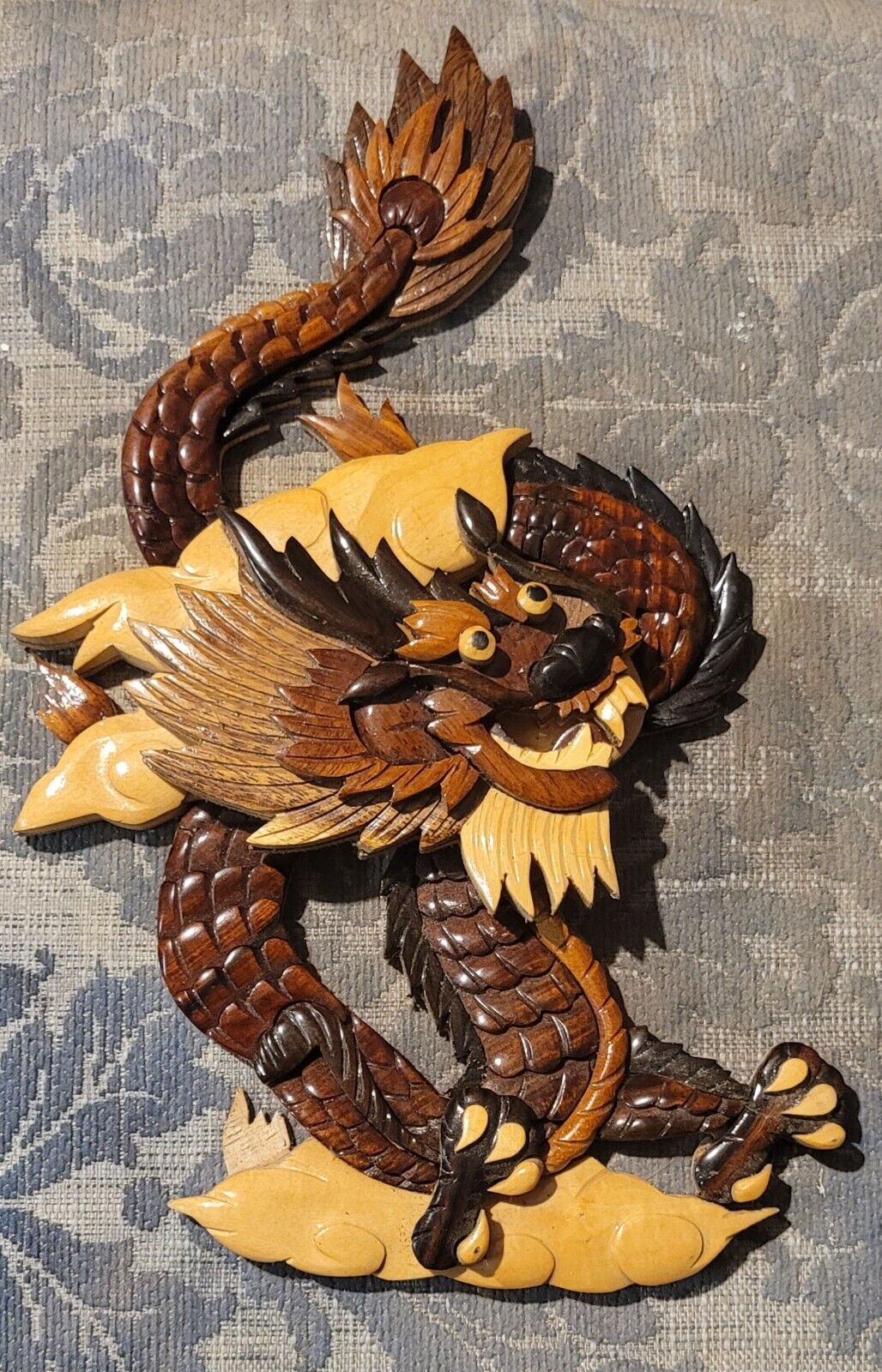 Vintage  Oriental  Wood Dragon 3D Wall Hanging 11x6