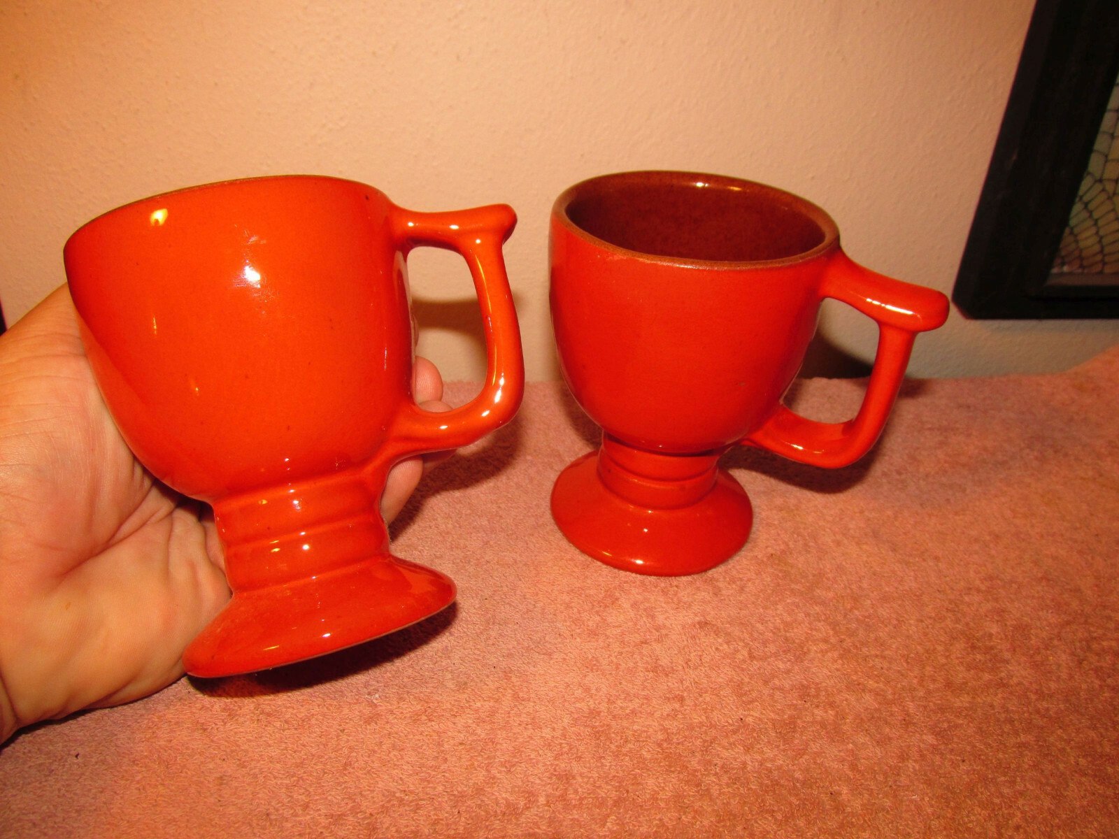 Pair FRANKOMA Orange MCM Mugs Coffee Tea Unusual Gift Design Old Estate Find IH Pair FRANKOMA Orange MCM Mugs Coffee Tea Unusual Gift Design Old Estate Find IH