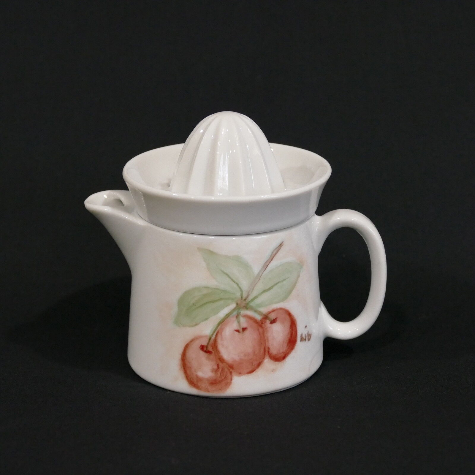 Vintage 2 Piece Porcelain Juicer Reamer Bottom Cup w/ Spout ~ Cherries