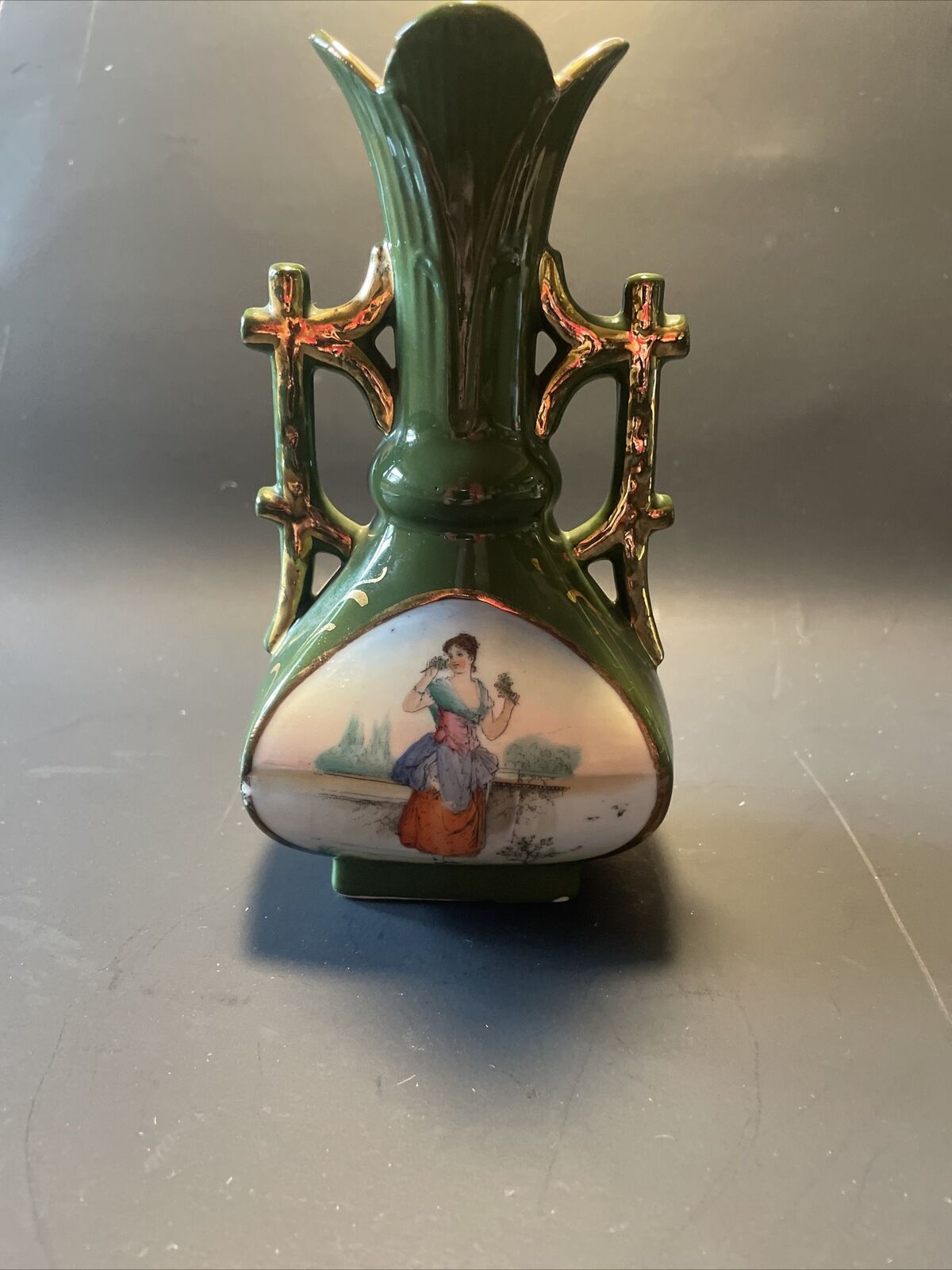 Antique Victorian Lady Handled Portrait Vase