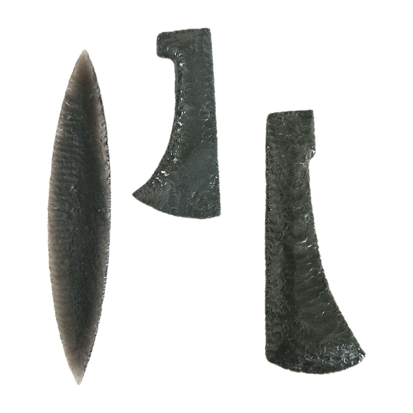 3 VTG Flint Knapping Obsidian Ax Heads Spear Blade Cherokee Artist Ron Saunders