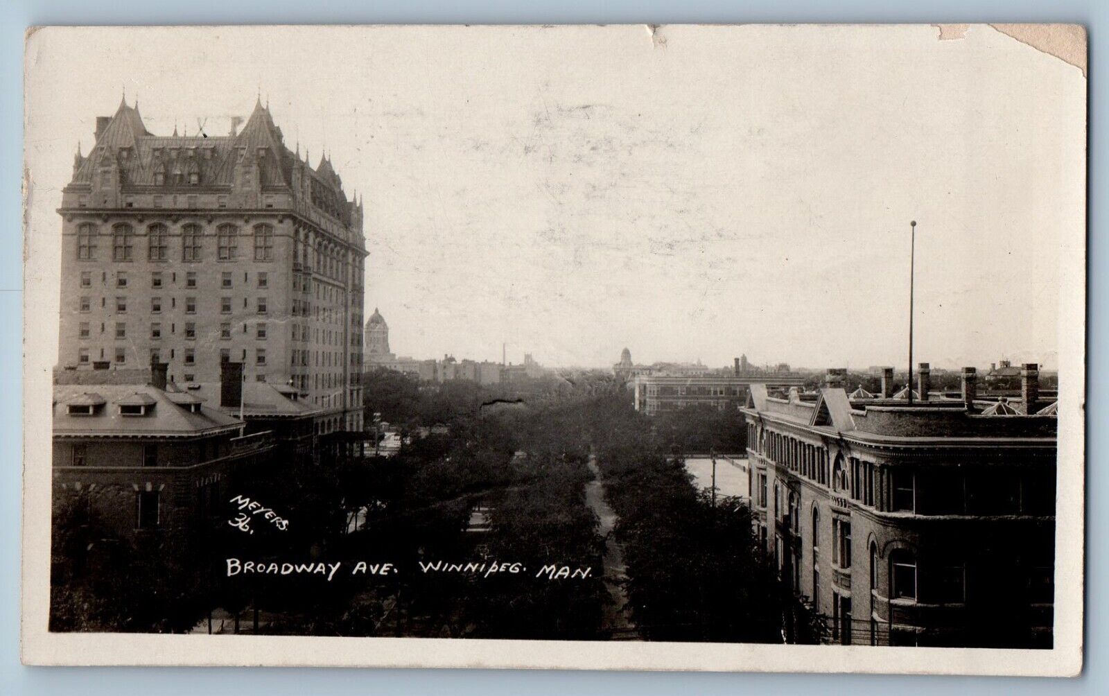 Winnipeg Manitoba Canada Postcard Broadway Avenue 1926 Posted RPPC Photo