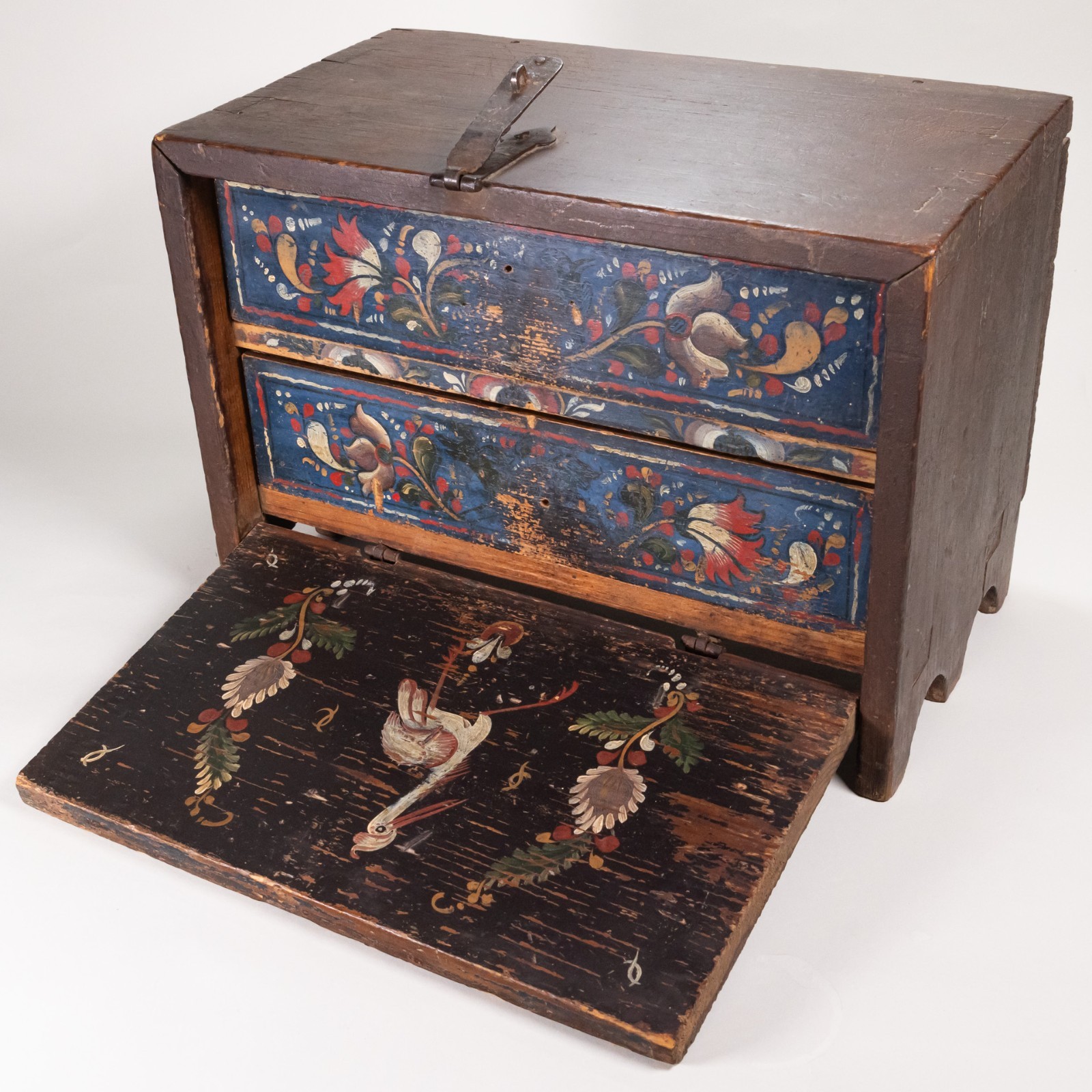 Rare Spanish Colonial Mexico Vargueño Portable Writing Desk with 2 Drawers