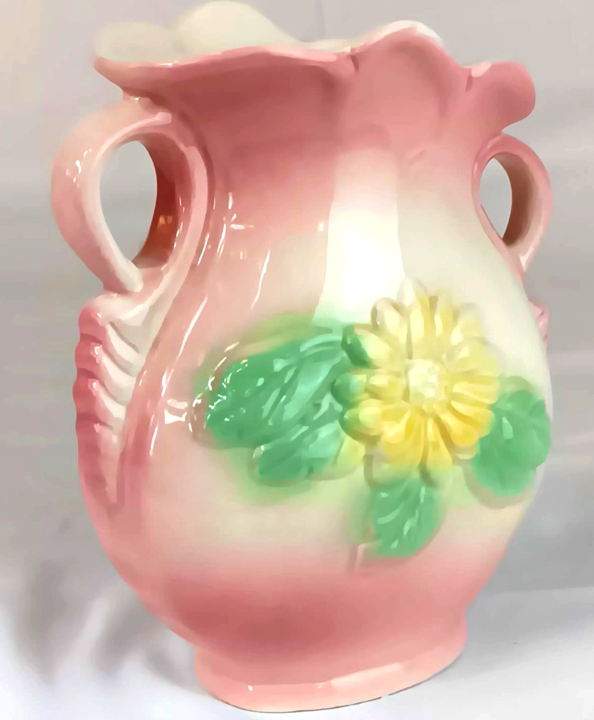 VTG Shawnee Cornflower Pink Vase – Glazed Ceramic w/ Double Scroll Handles