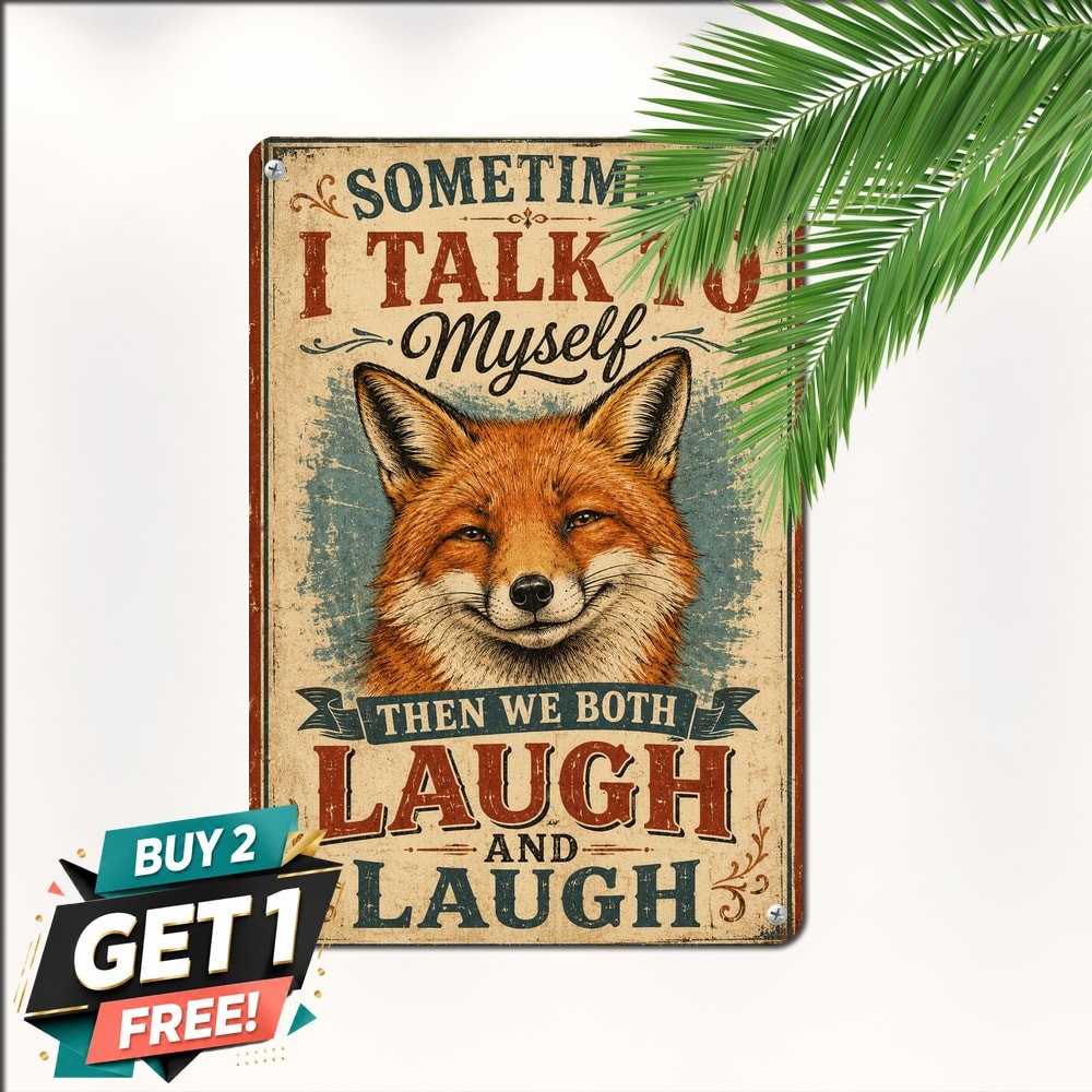 Funny Fox Talk To Myself Slogan Metal Tin Sign Room Wall Decor 8x12
