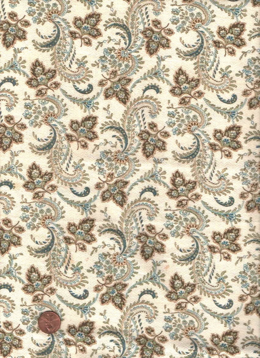 Antique 1870 Teal and Brown Floral Fabric