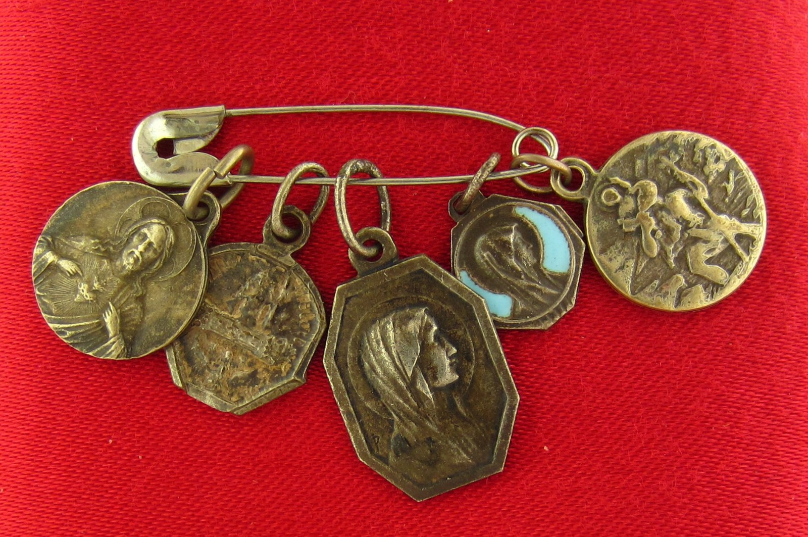 5 Vintage Mini Medals JESUS MARY LOURDES HOLY BLOOD BRUGES Catholic Medals MINI