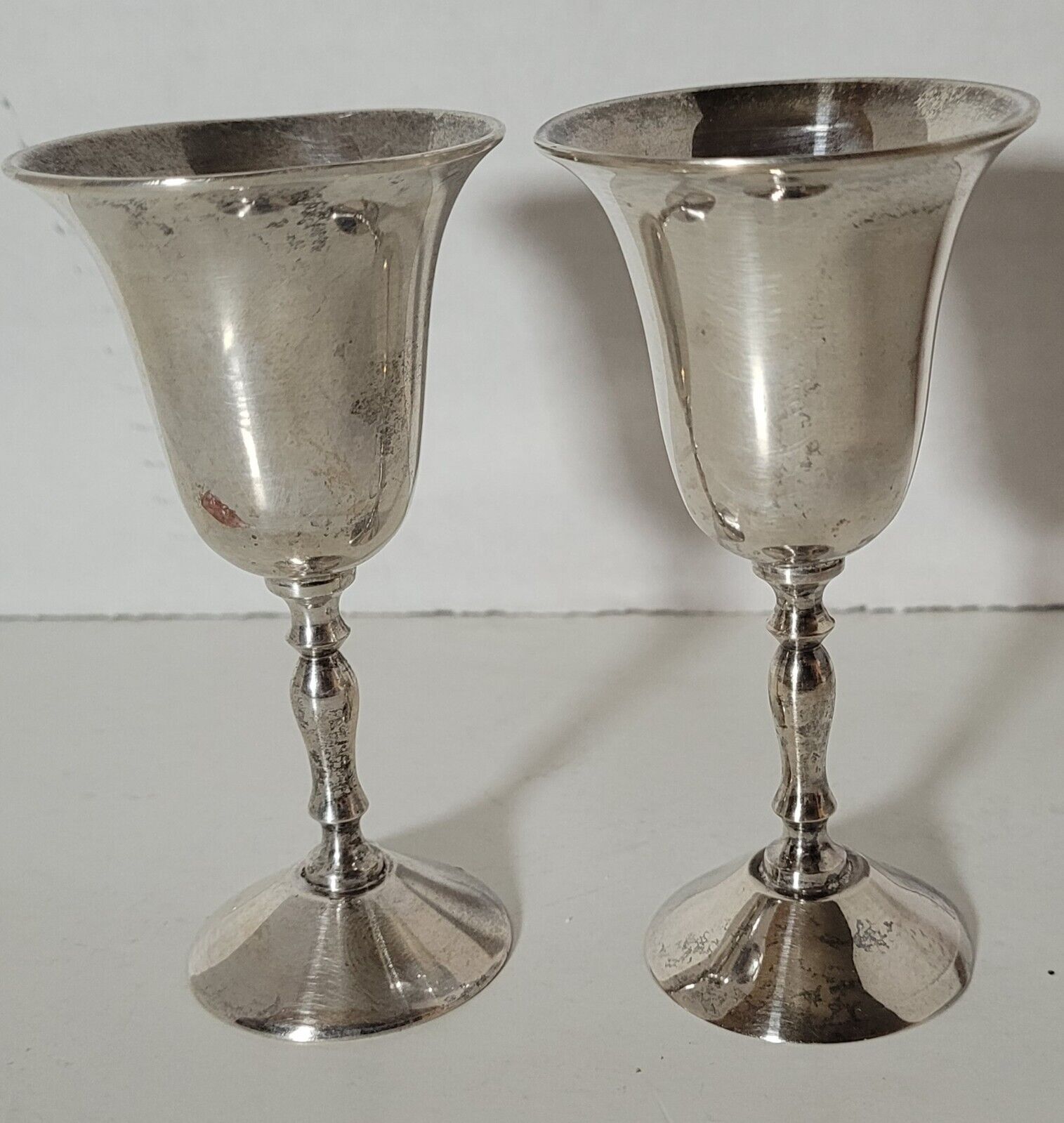 Vintage Silver-plate Cordial Tulip Fluted Goblets Set of 2 -  3 3/4 in. tall