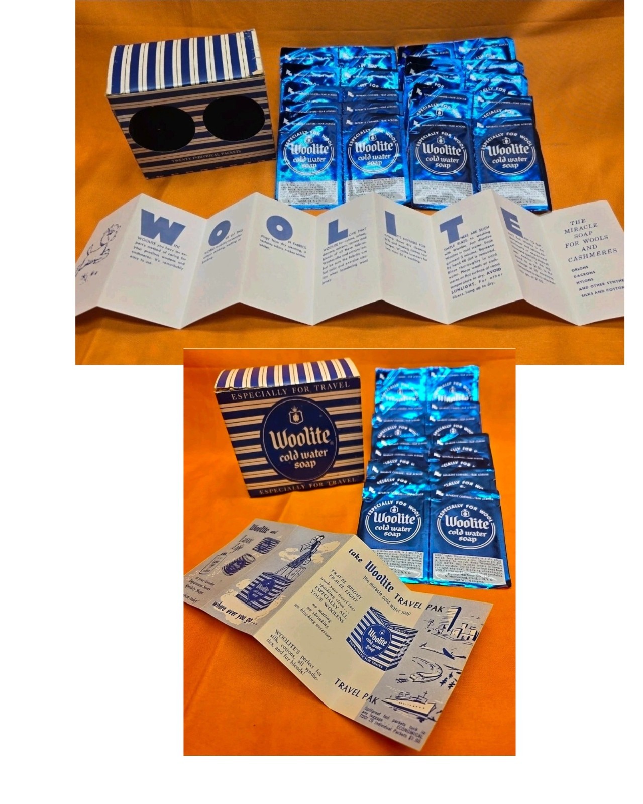 1950's Vintage Woolite Cold Water SOAP Not Wash 34 Foil Packets 2 Boxes - Rare
