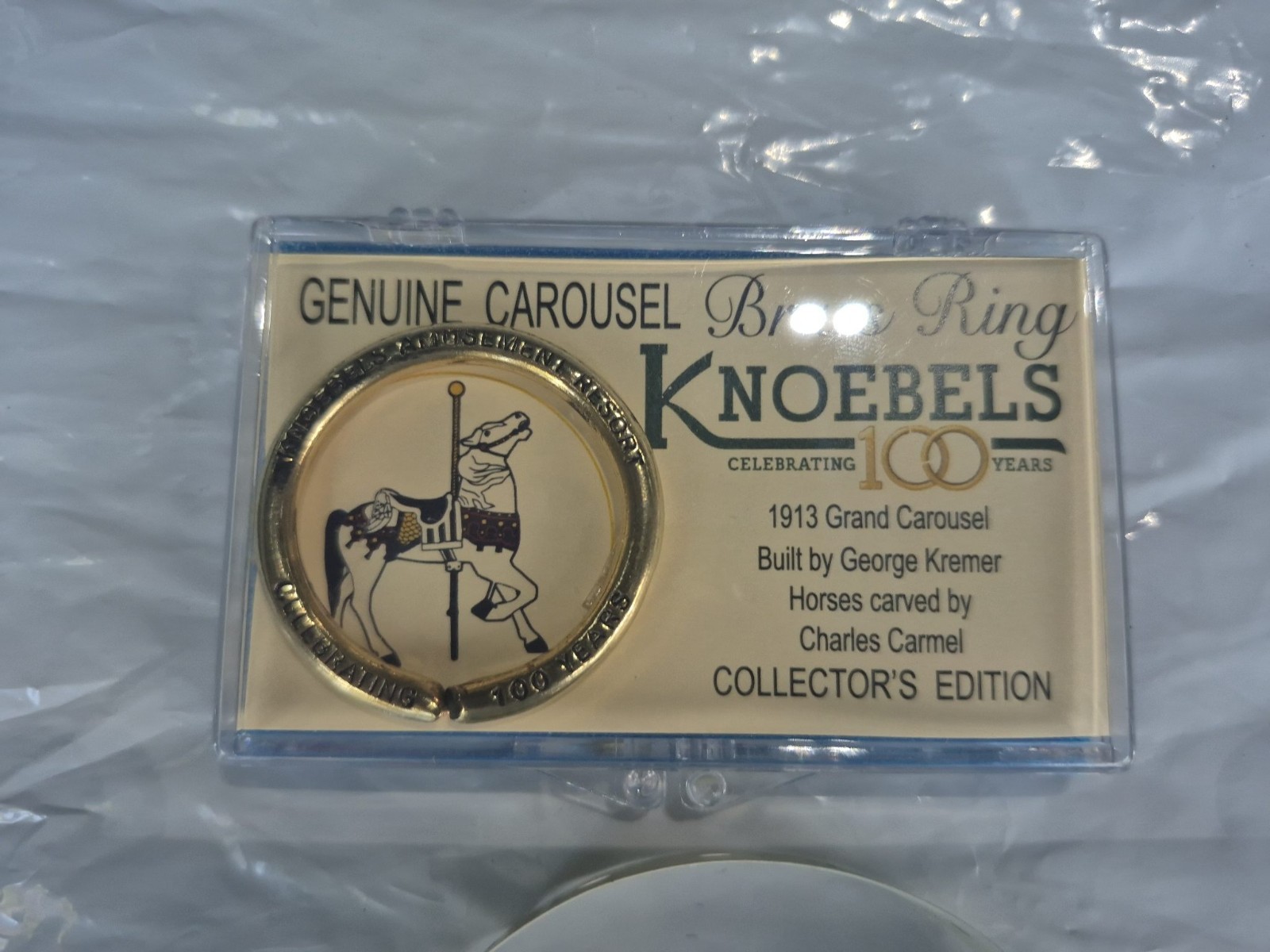Knoebels Amusement Park 100th Anniversary  Carousel Brass Ring  Souvenir