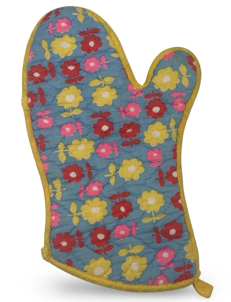 Vintage 1970s Floral Oven Mitt Oil Company Advertising Promo Quilted Pot Groovy