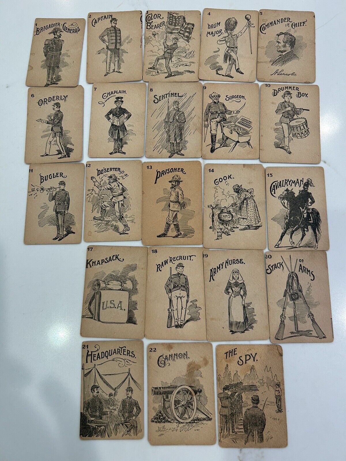  CIVIL WAR COLLECTABLE CARDS FOR THE PARLOR GAME THE SPY ANTIQUE  1890 VINTAGE