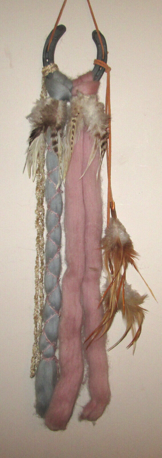 Vtg Native American Indian Dream Catcher Mandala Wool Fur Leather Beads H SHOE
