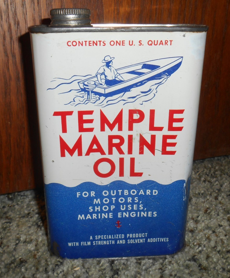 RARE Vintage Outboard Oil Can Temple Marine Oil Tin